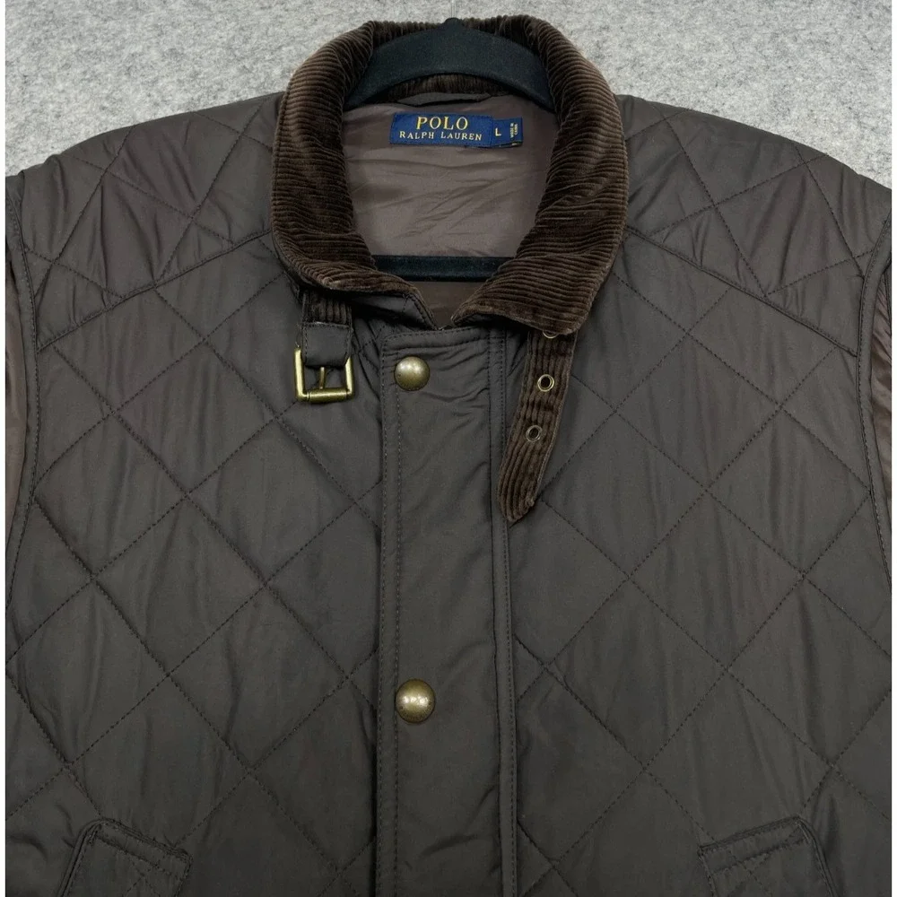 Polo Ralph Lauren Leyland Quilted Vest Brown Large Field Zip Corduroy Collar